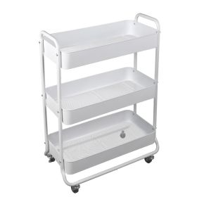 3 Tier Wide Metal Utility Cart, Arctic White, Laundry Cart, Adult and Child