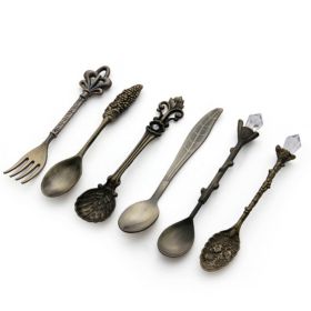 Vintage Mini Coffee Spoons Suit For Coffee Fruit Dessert (Color: Bronze, Type: Cutlery Sets)